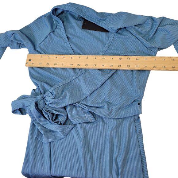 Sunmama Women Casual Dress V Neck Long Sleeve Pencil Midi Dress Blue Medium - Picture 8 of 9